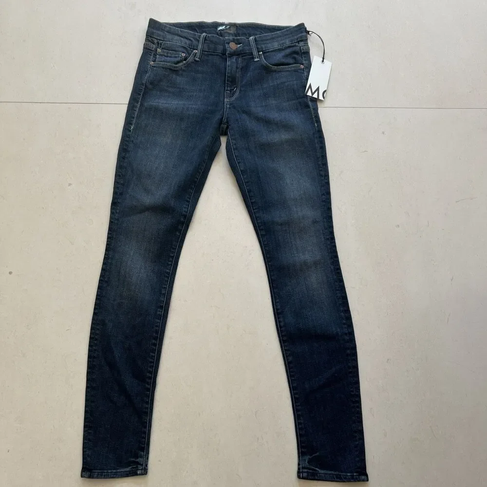 MOTHER Denim The Looker Mid Rise Jeans Size 27 Here Kitty Kitty Dark Blue Wash - Picture 1 of 9